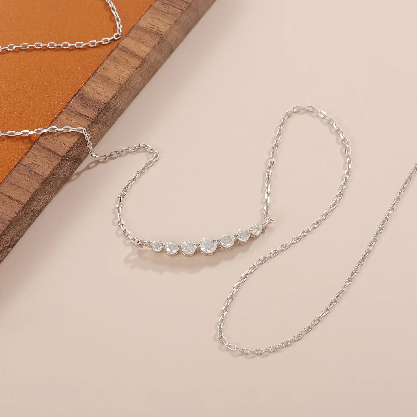 Moissanite necklace with 7 moissanite stones dainty moissanite necklace 2mm 3mm