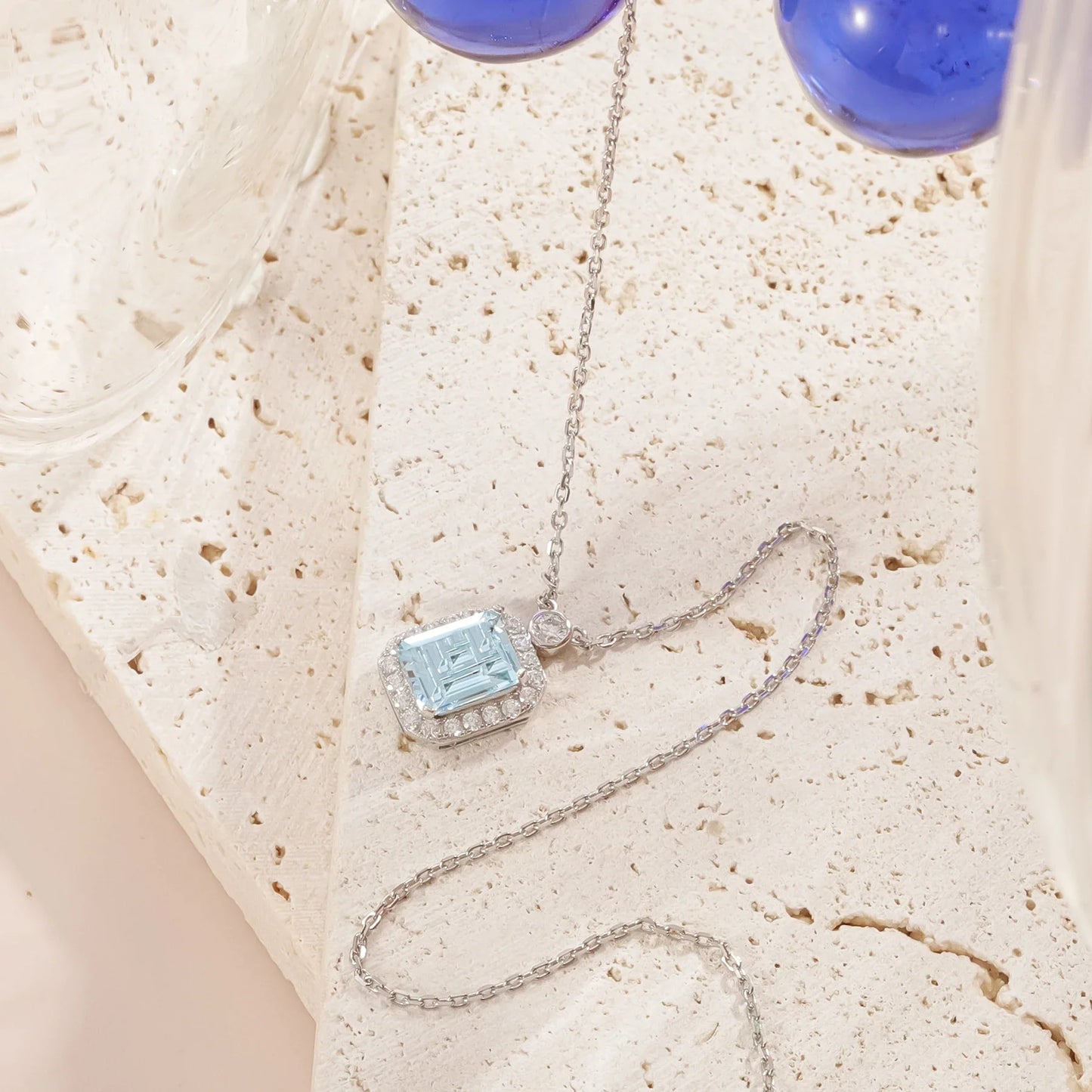 Birthstone topaz necklace with a natural sky blue topaz and clear diamond cz stones silver pendant necklace
