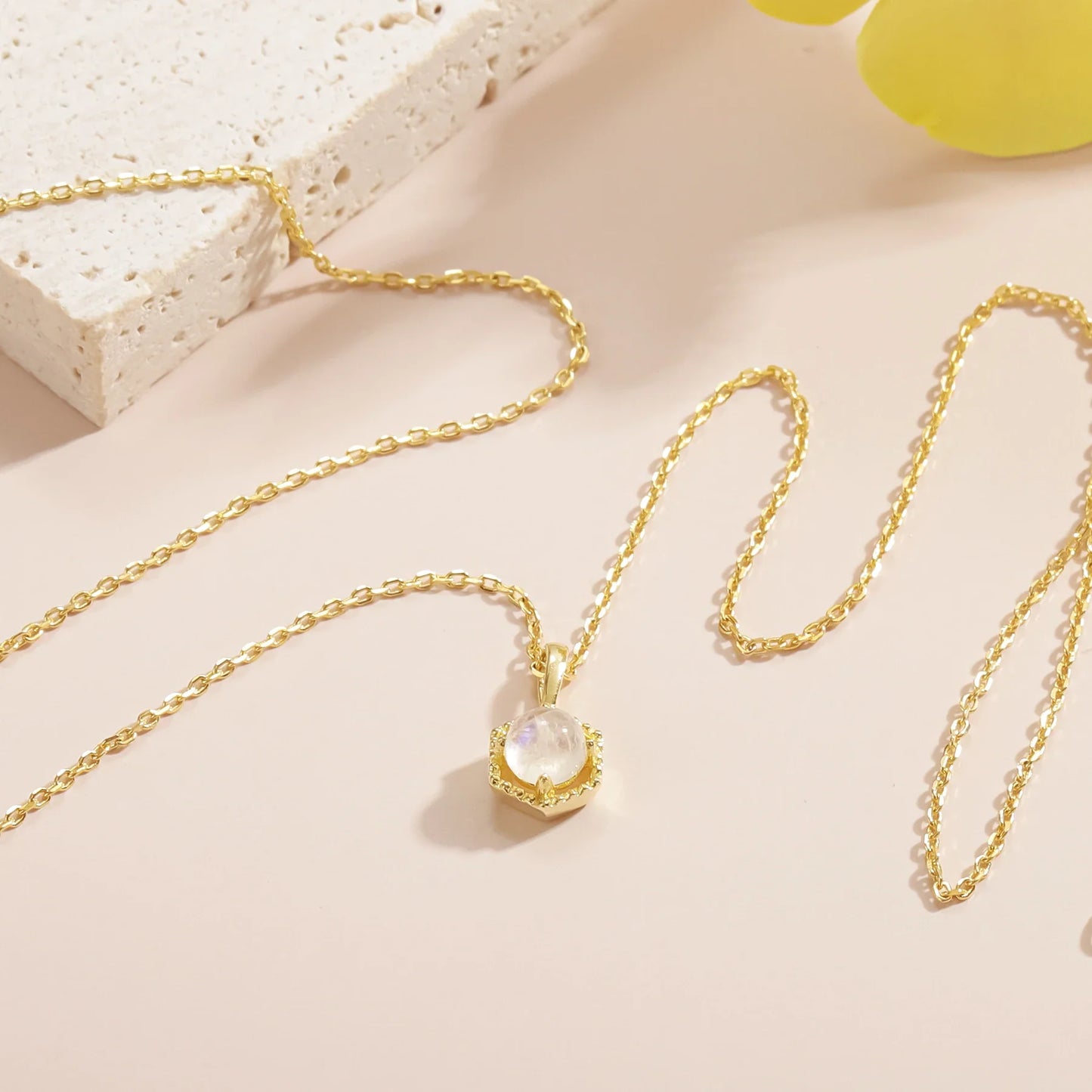 White moonstone necklace hexagon for women