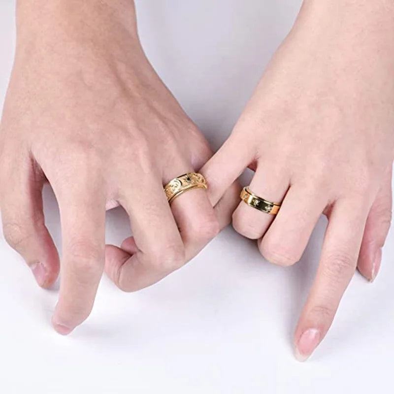 Black fidget ring black stainless steel spinner ring sun moon star