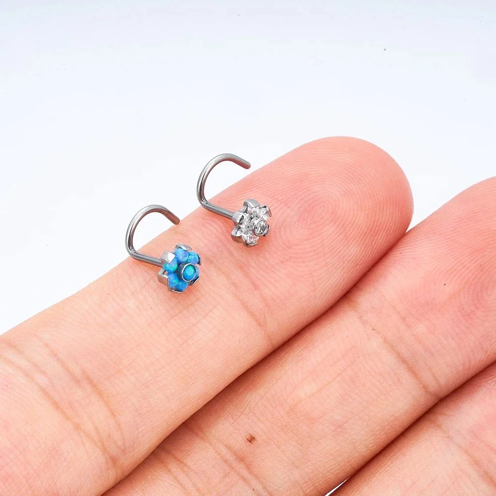 Clear corkscrew nose stud 20G diamond corkscrew nose stud 6.5mm corkscrew stud nose ring titanium