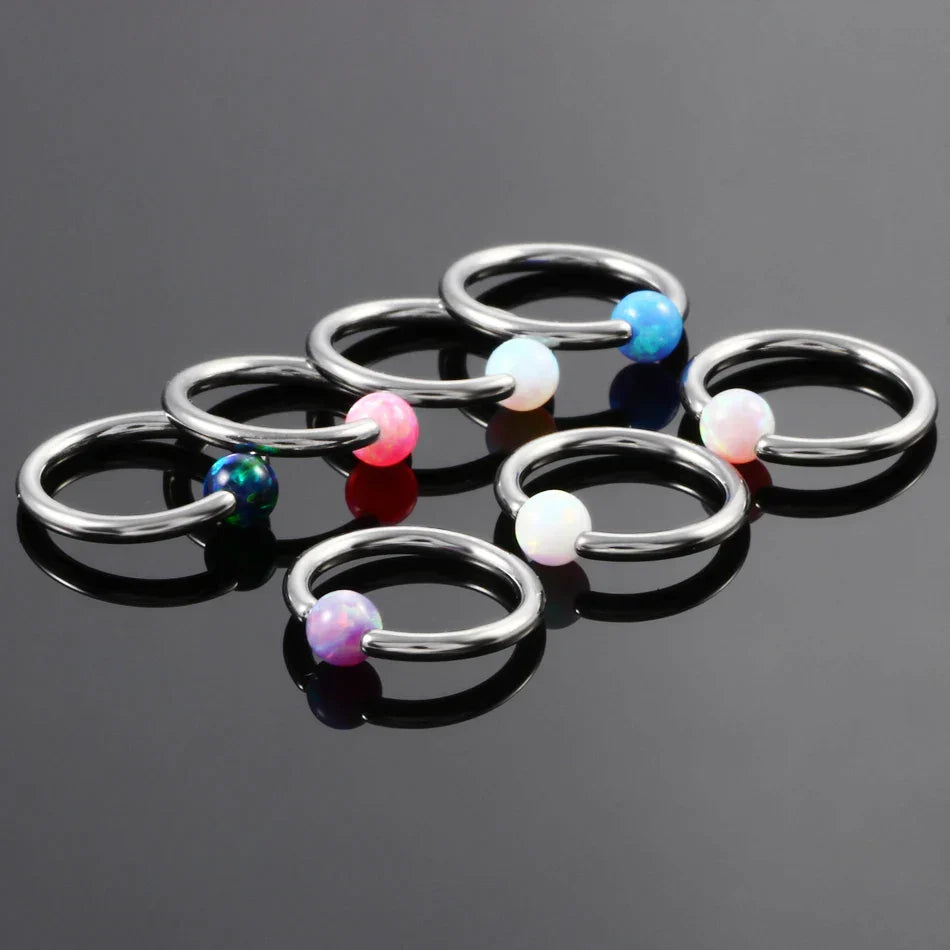 Opal septum ring 16G with white blue red opal round captive bead ring 8mm nose piercing