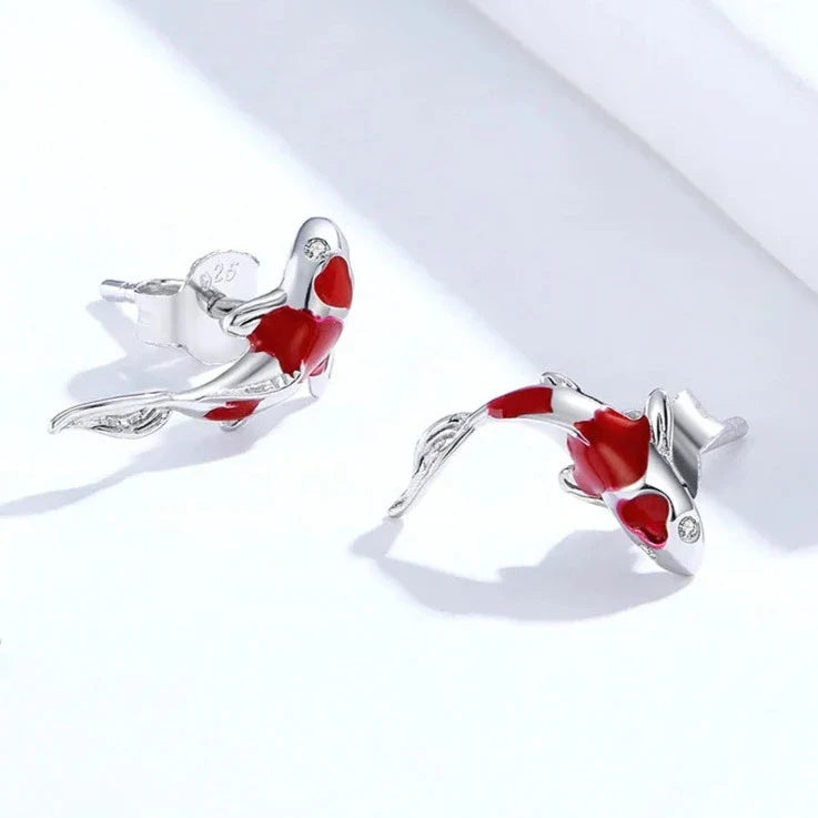 Koi fish earrings stud earrings in silver and gold made of sterling silver