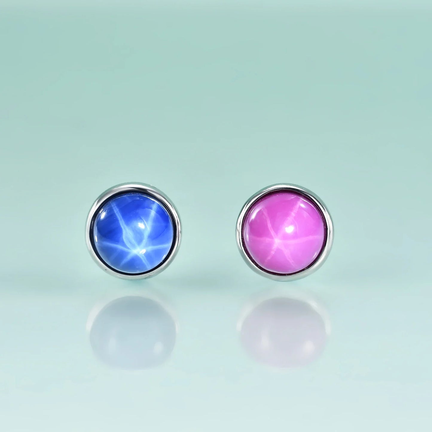 Star ruby earrings with red star ruby silver ear studs