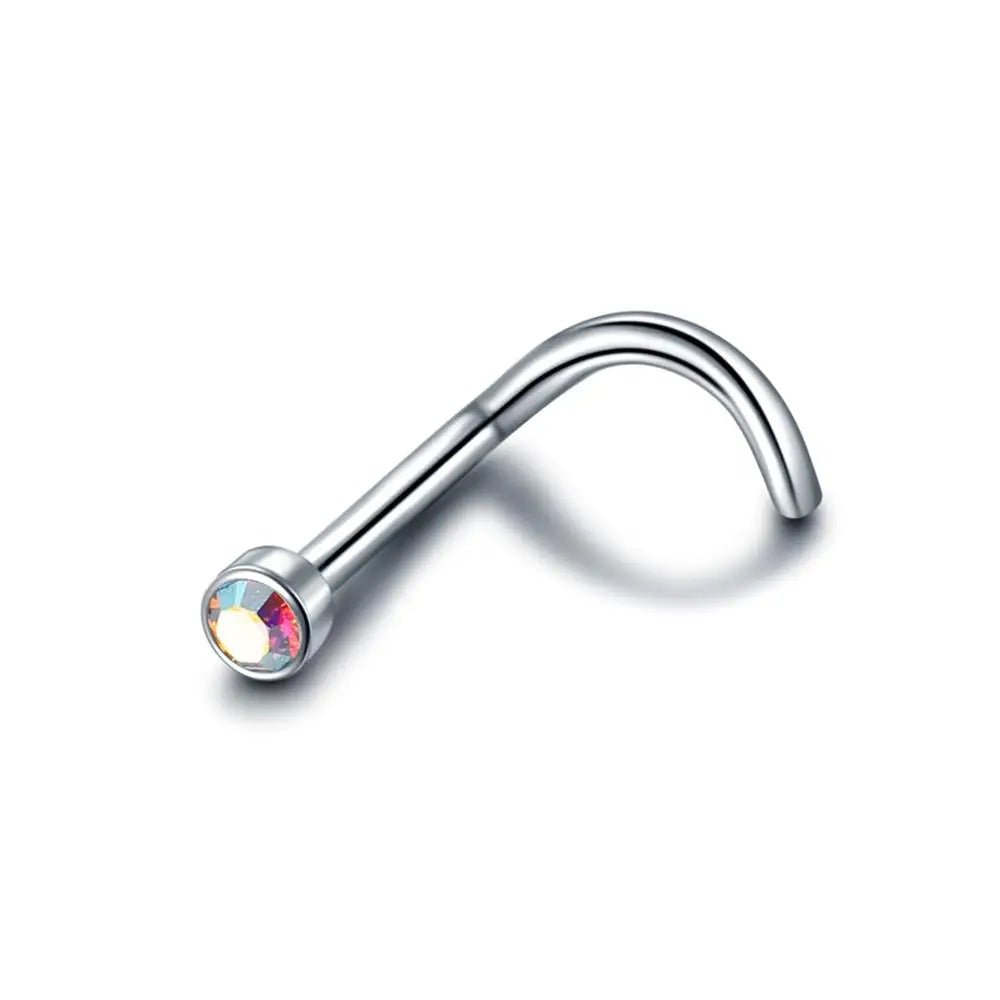 Classy nose piercing stud with CZ titanium 20G