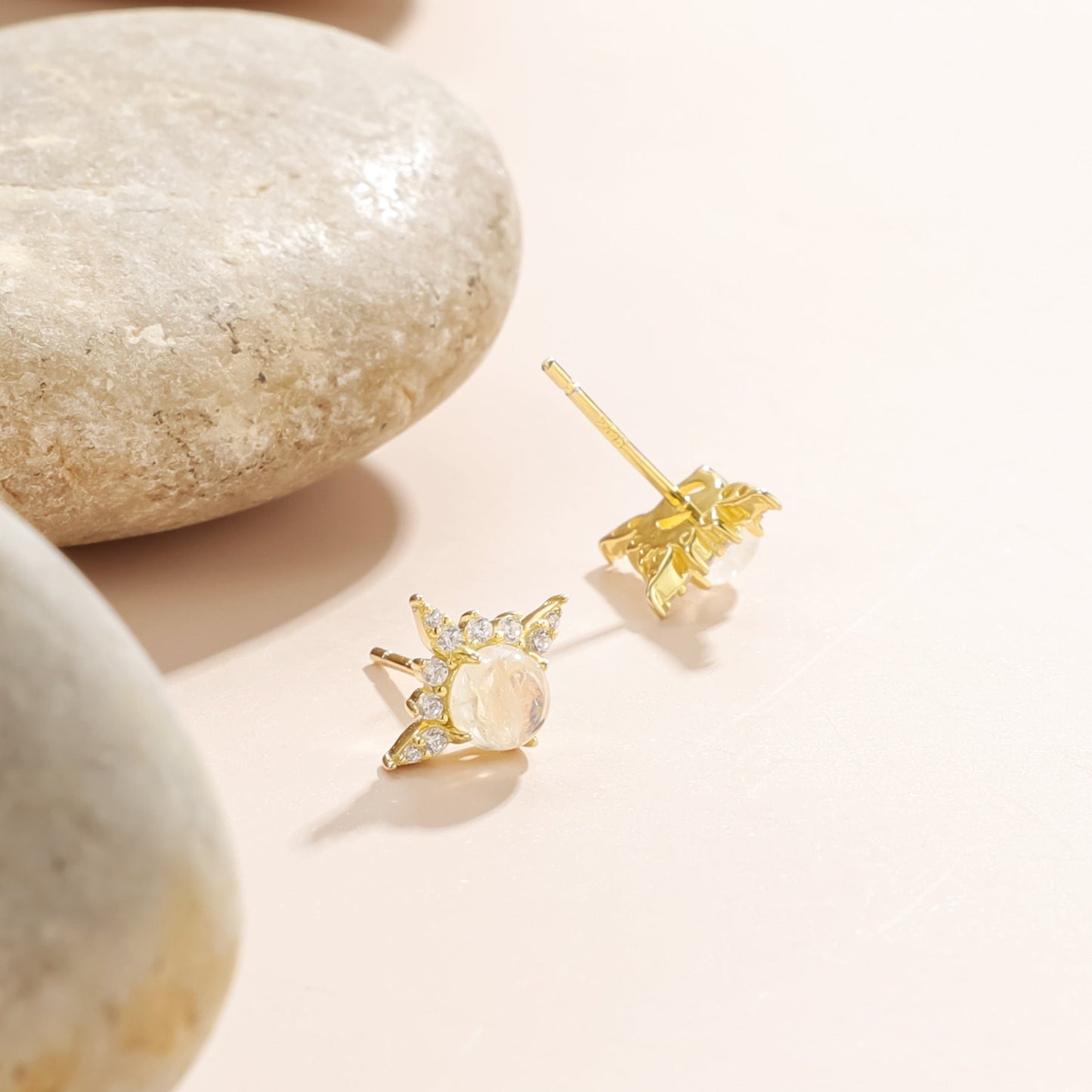 Moonstone stud earrings with natural blue moonstone gold earring studs small earrings