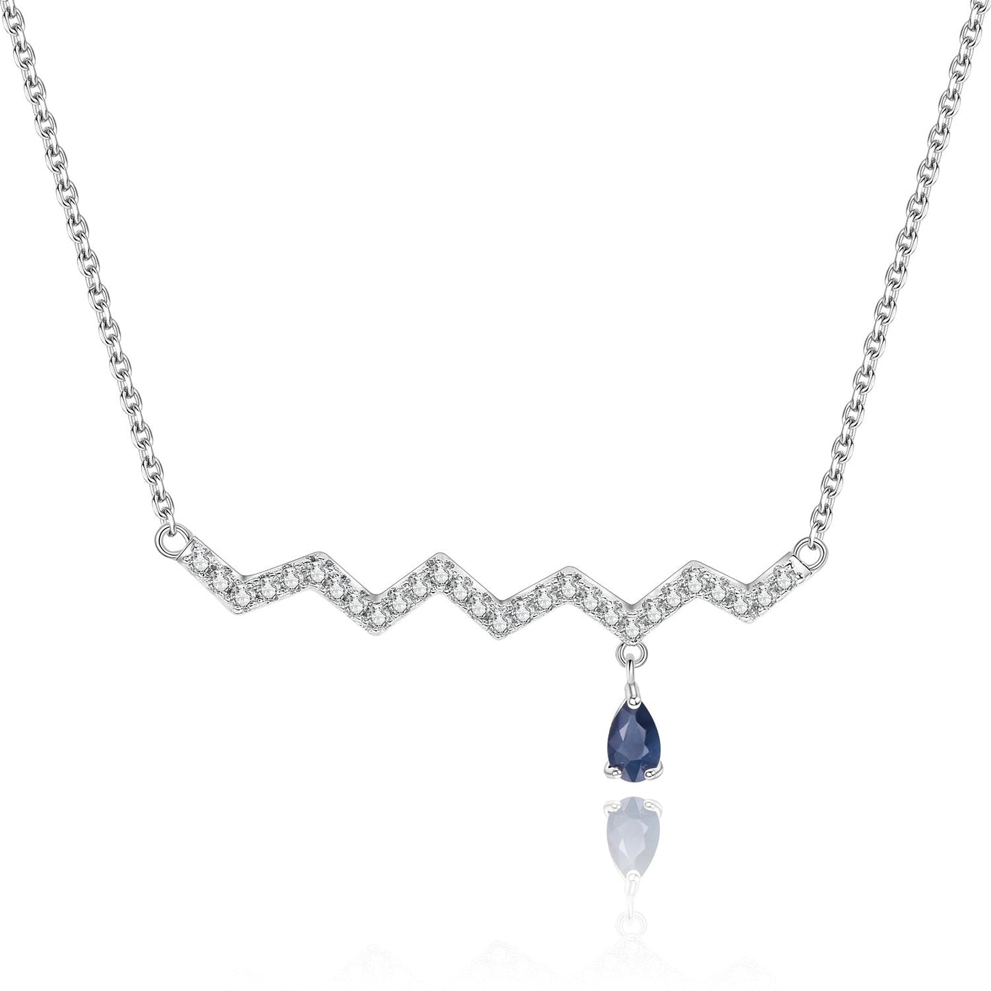 Curved bar necklace with a natural garnet topaz peridot sapphire stone and diamond cz silver bar necklace