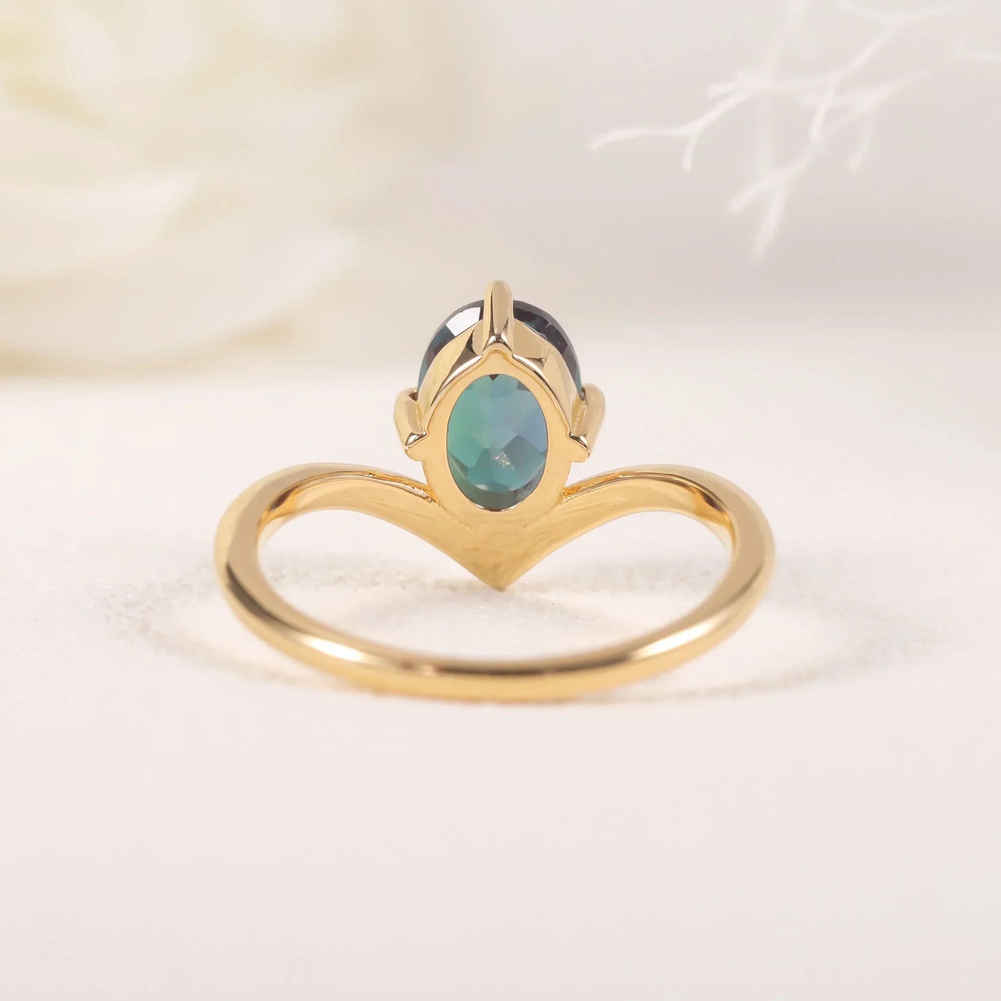 Alexandrite promise ring gold curved ring color changing June birthstone