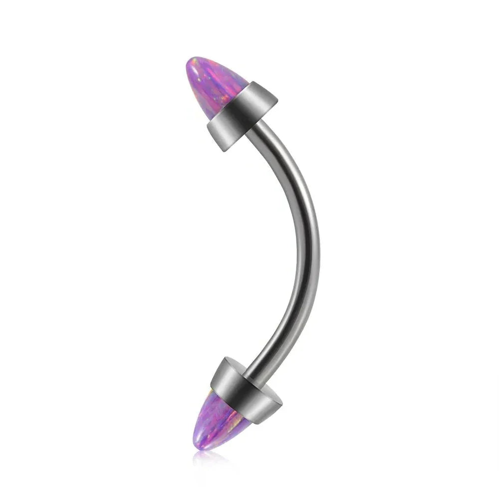 Spike eyebrow piercing with opal white blue purple titanium curved barbell