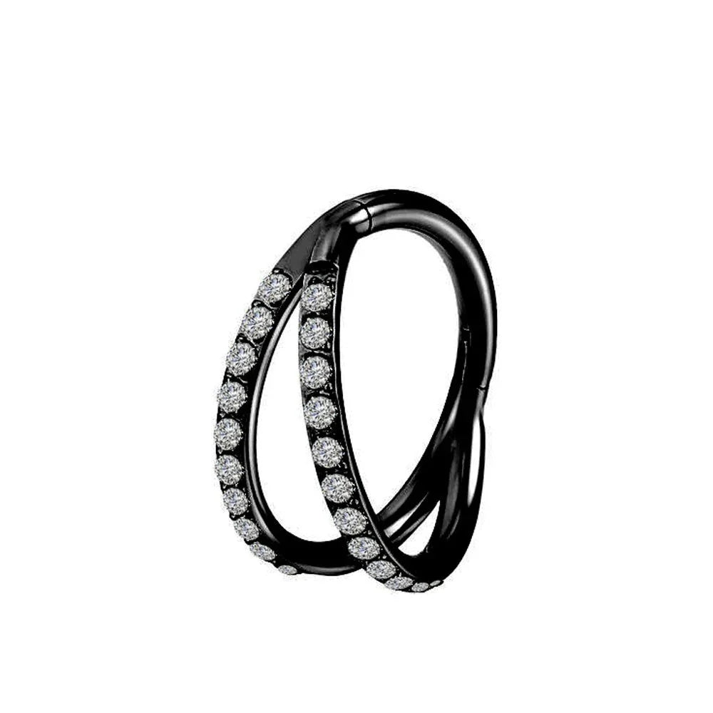 Double nose ring with CZ titanium 16G