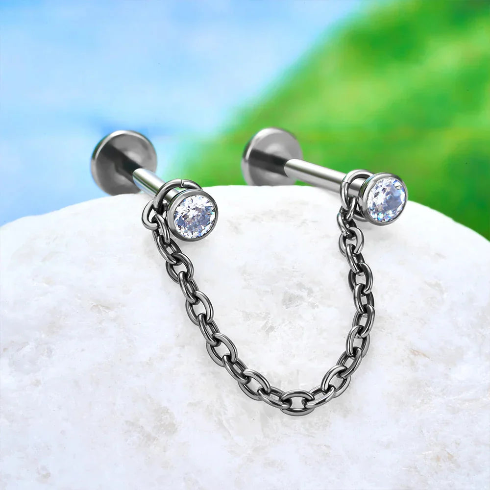 Nose chain piercing nostril piercing with chain nasallang piercing chain titanium nose stud