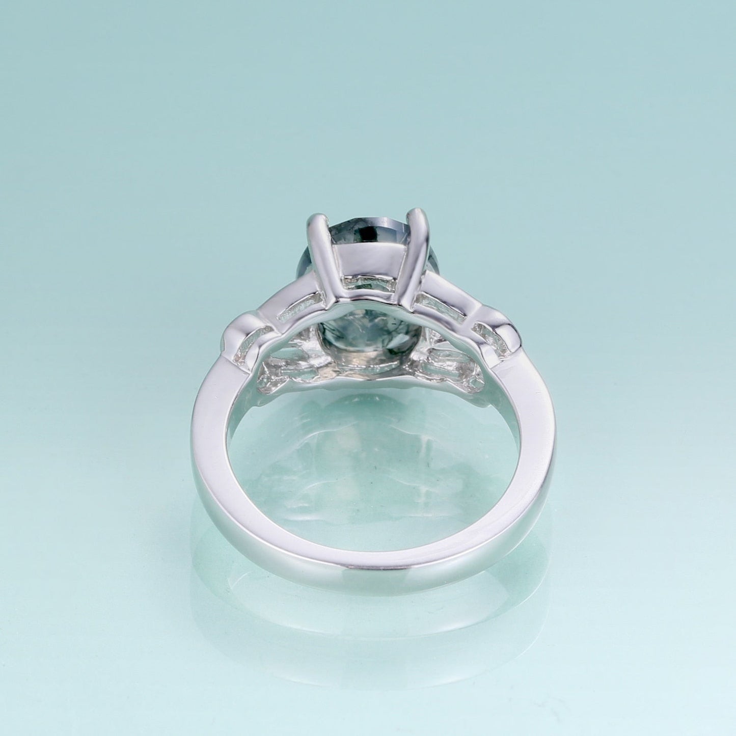 Moss agate ring vintage style oval cut in 925 sterling silver