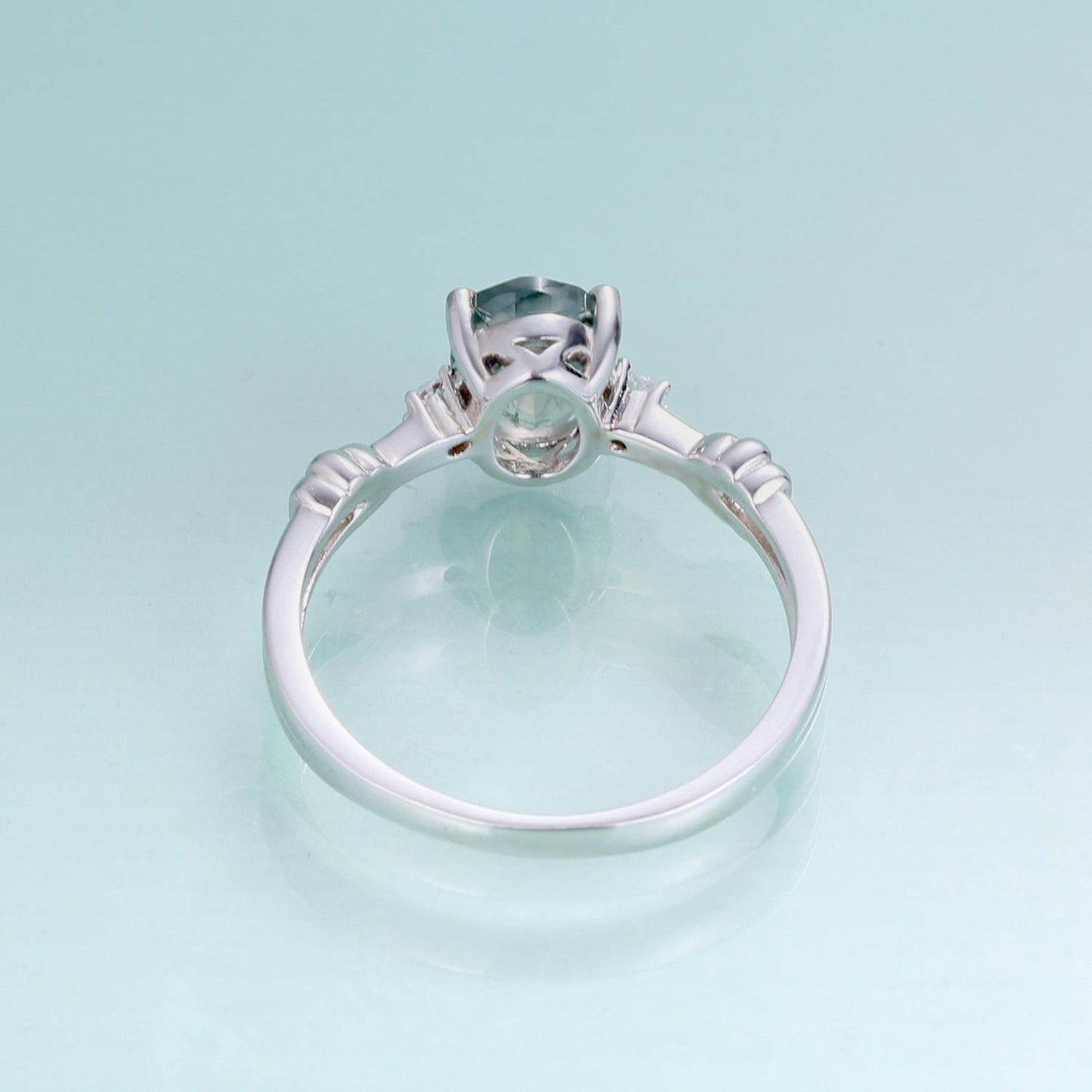 Nature-inspired moss agate engagement ring in silver