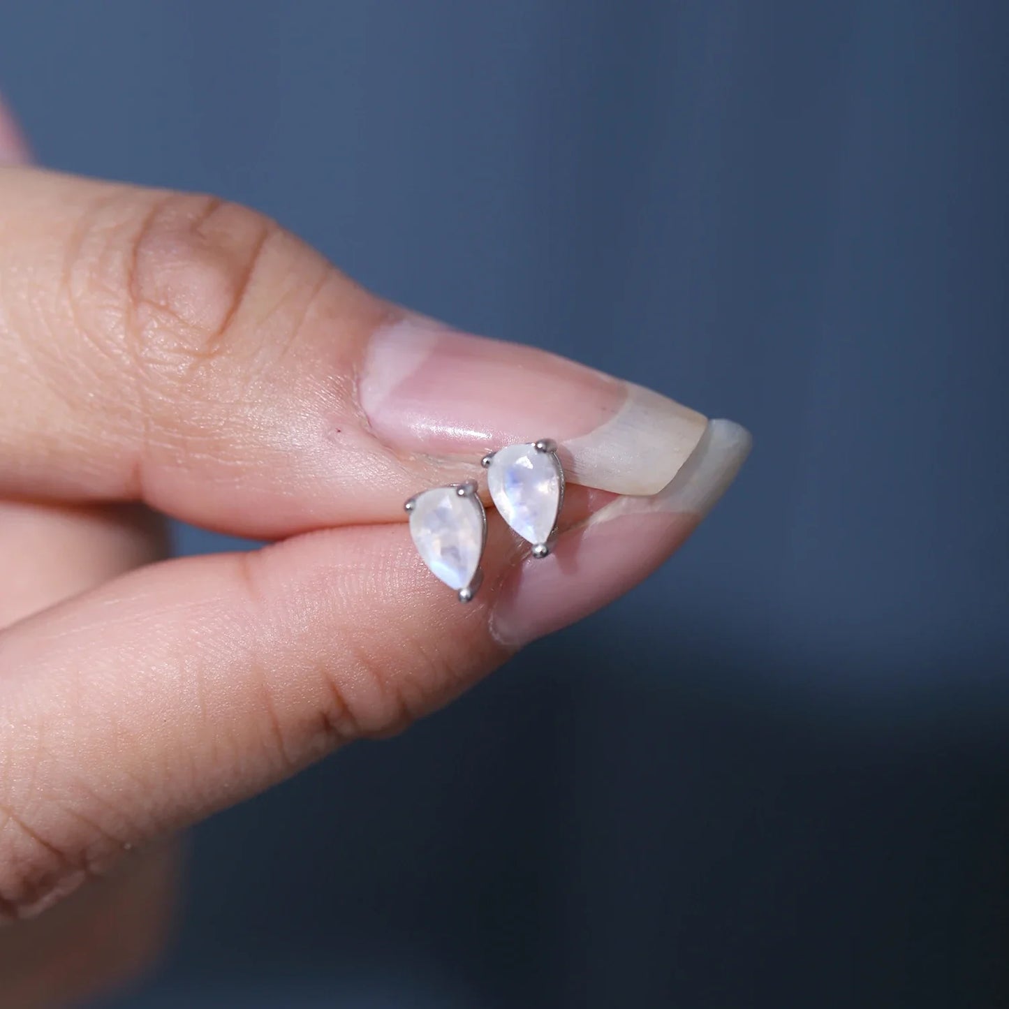 Silver moonstone earrings with teardrop moonstones stud earrings for ladies