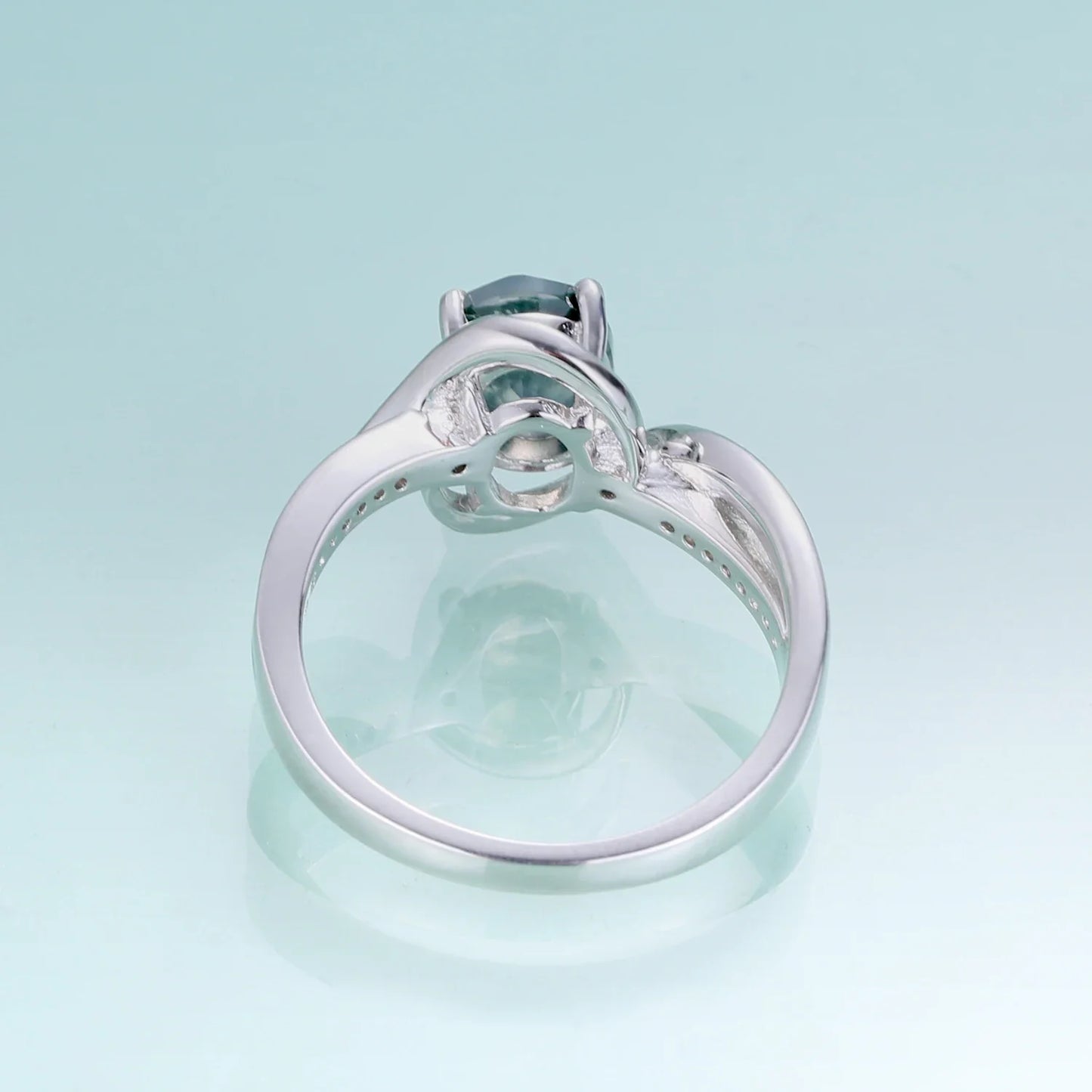 Moss agate and diamond engagement ring sterling silver oval moss agate engagement ring