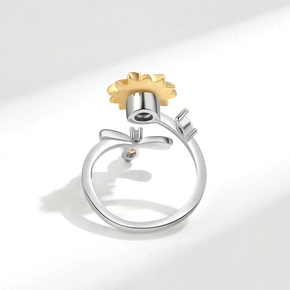 Anxiety spinner ring sunflower and bee sterling silver