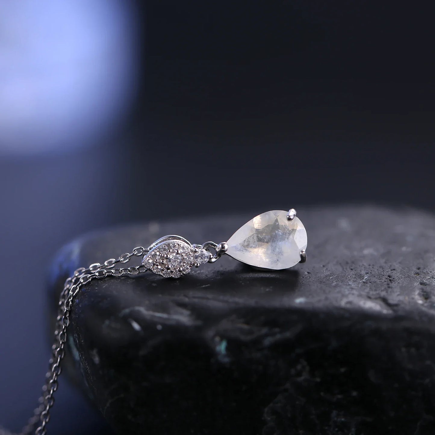 Moonstone necklace in a teardrop shape silver necklace
