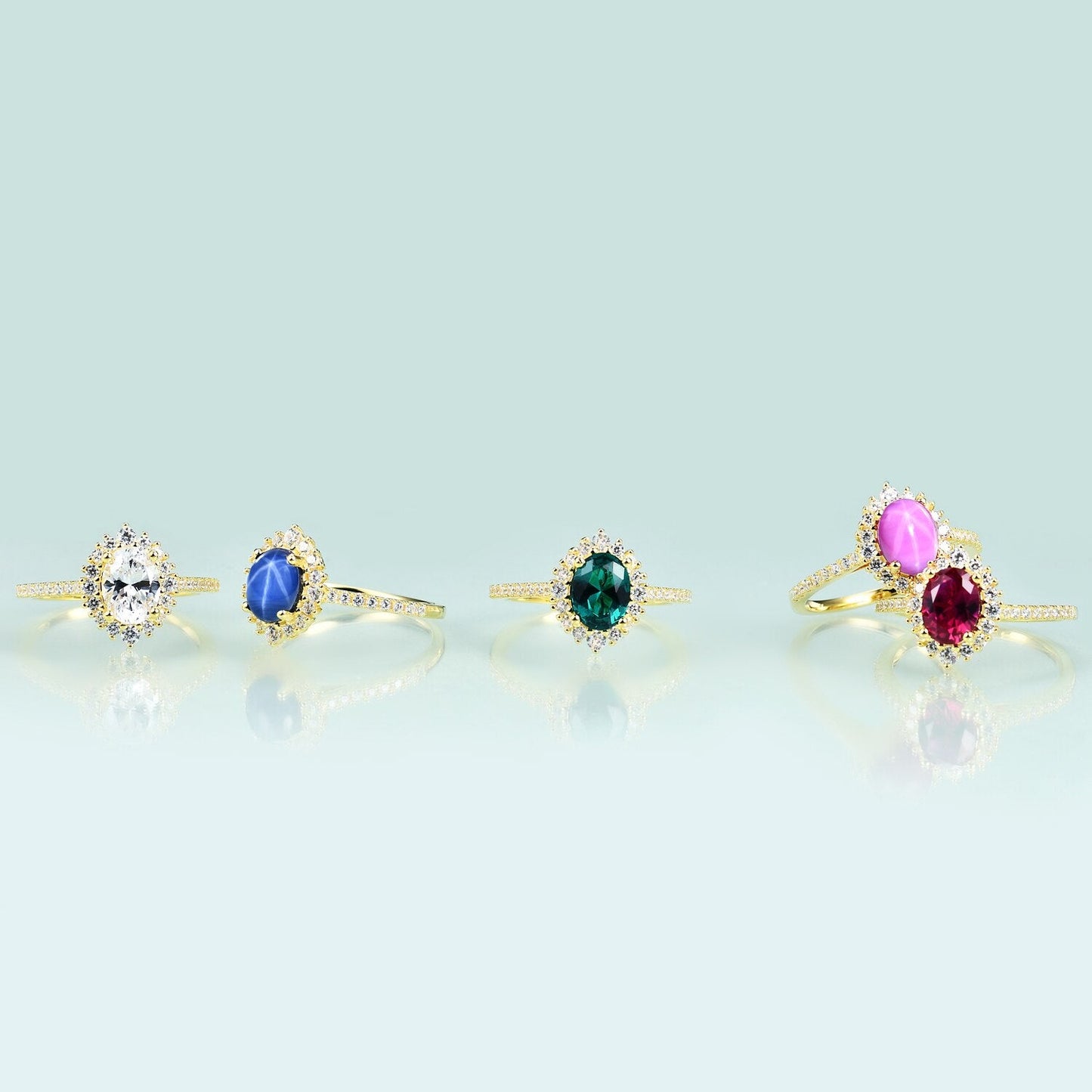 14K gold Princess Diana wedding ring mini blue star sapphire