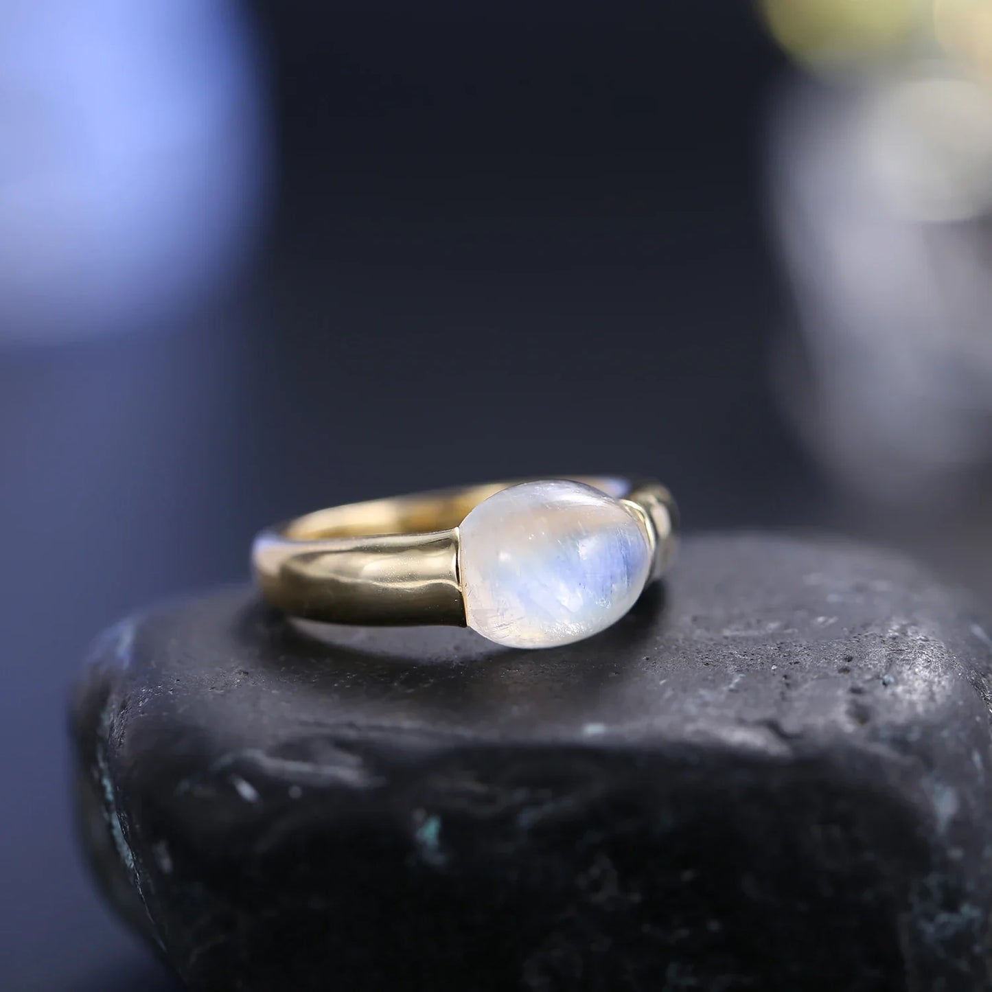 Men's moonstone ring in gold simple and minimalist sterling silver