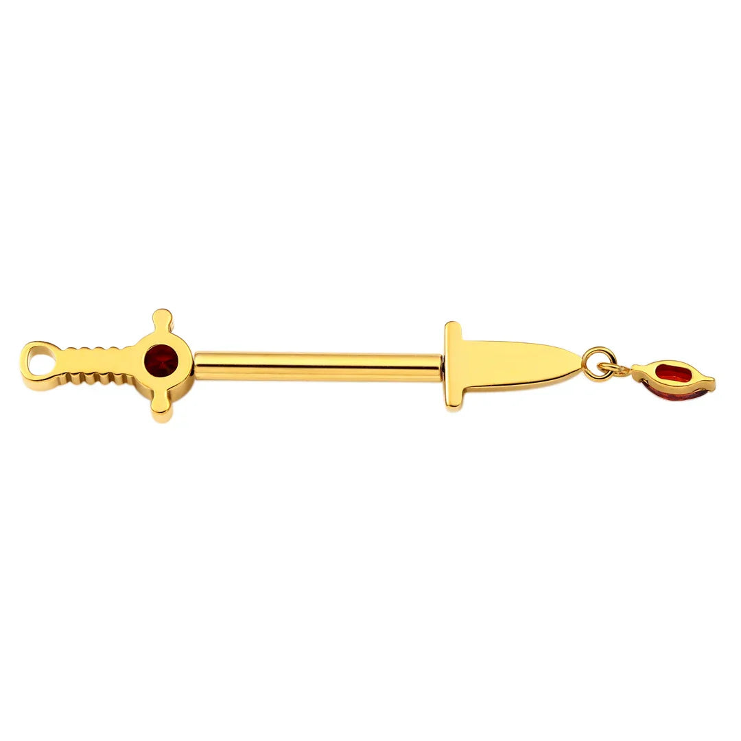 Sword nipple piercing with red gemstones sword nipple bars cute sexy titanium nipple rings 2 pieces