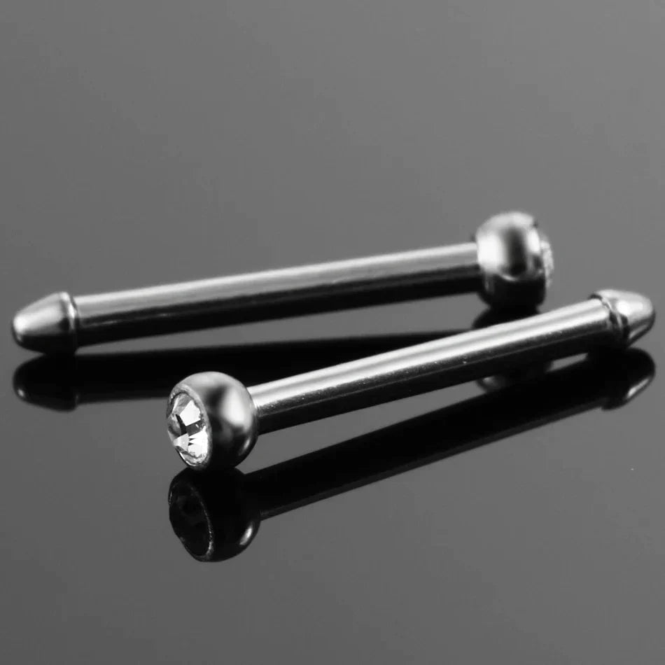 Nose bone stud with diamond titanium 18G 20G silver