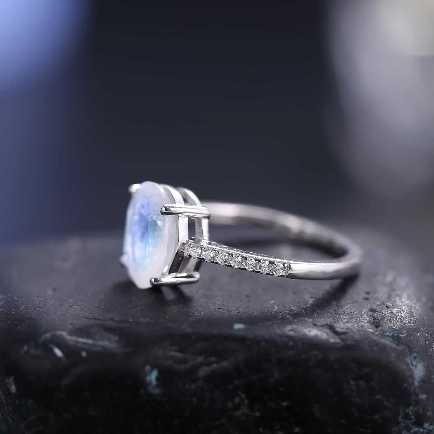 Sterling silver moonstone ring with diamond cz moonstone promise ring