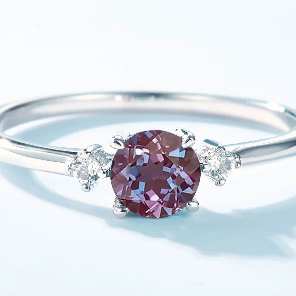 Alexandrite stone ring three stone ring dainty and minimalist sterling silver