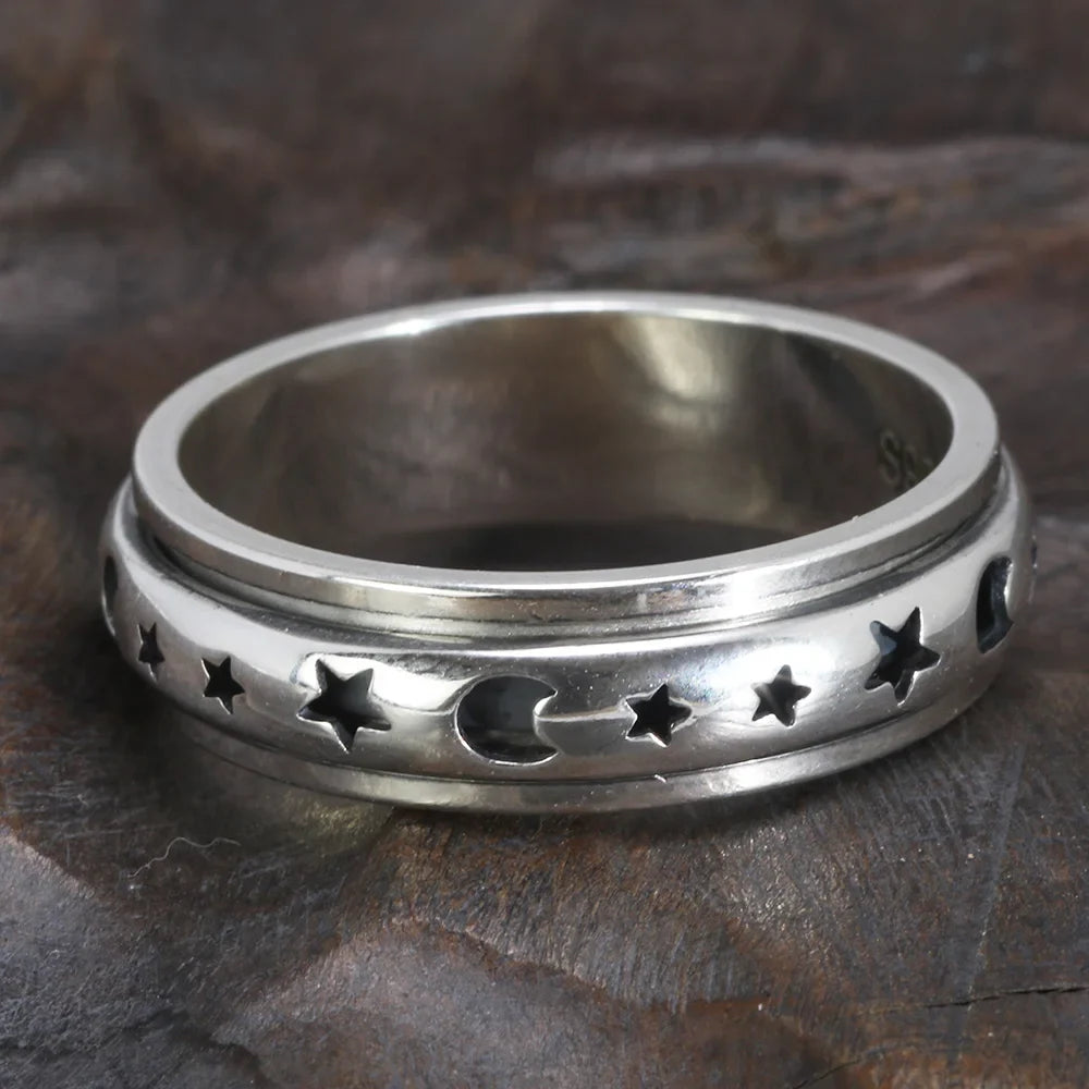 Moon and star spinner ring spinning ring for anxiety sterling silver