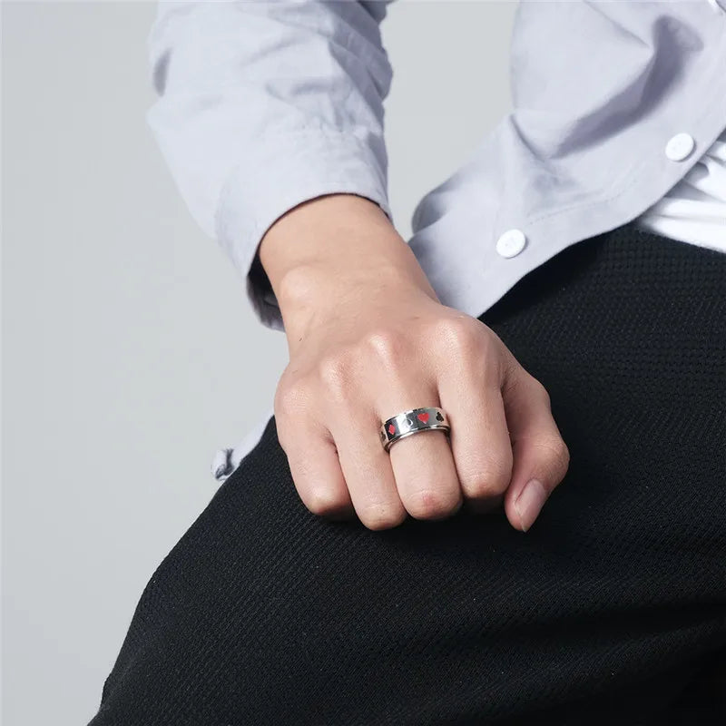 Stainless steel spinner ring poker silver gold black anxiety ring for men for women