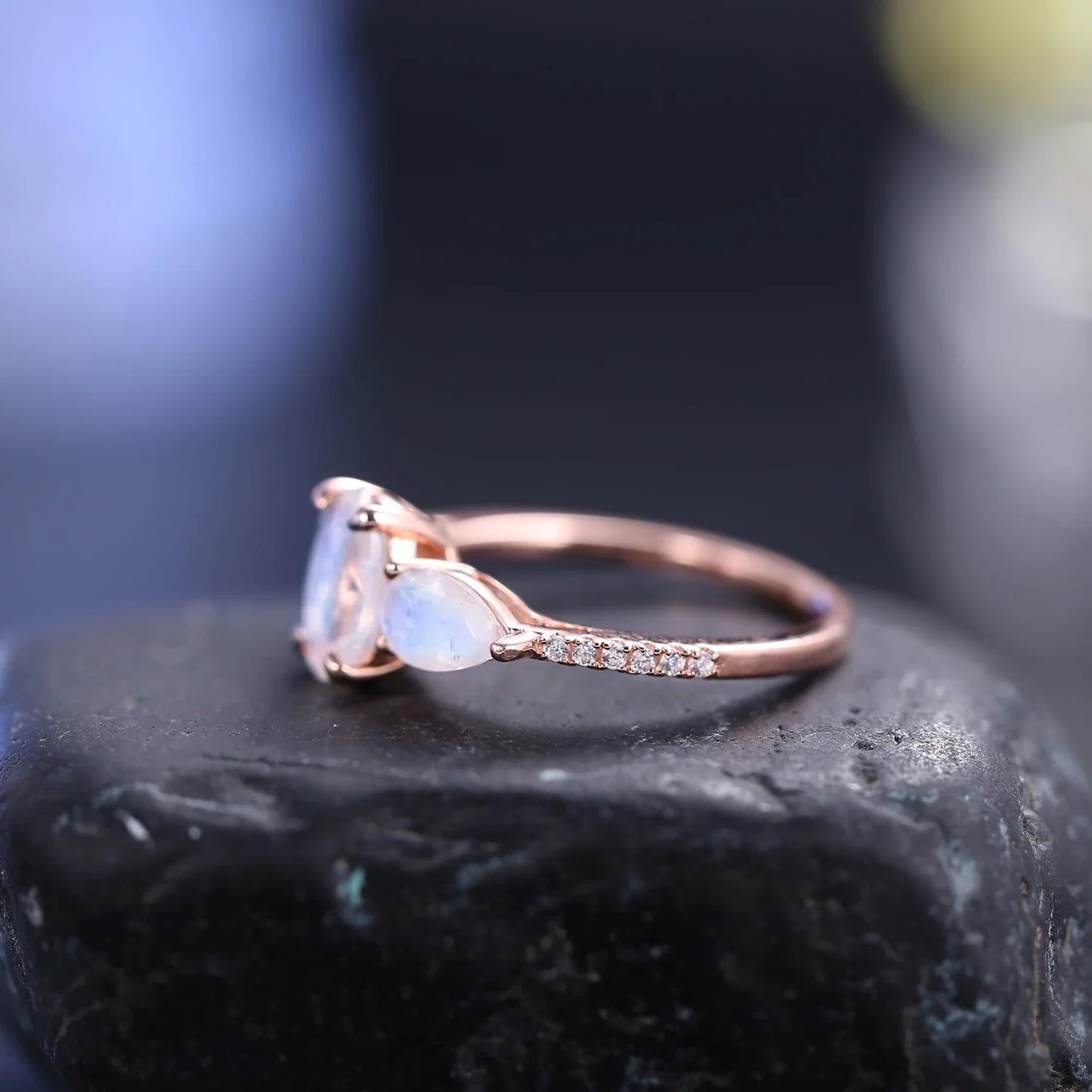 Three-stone ring with natural moonstones art deco