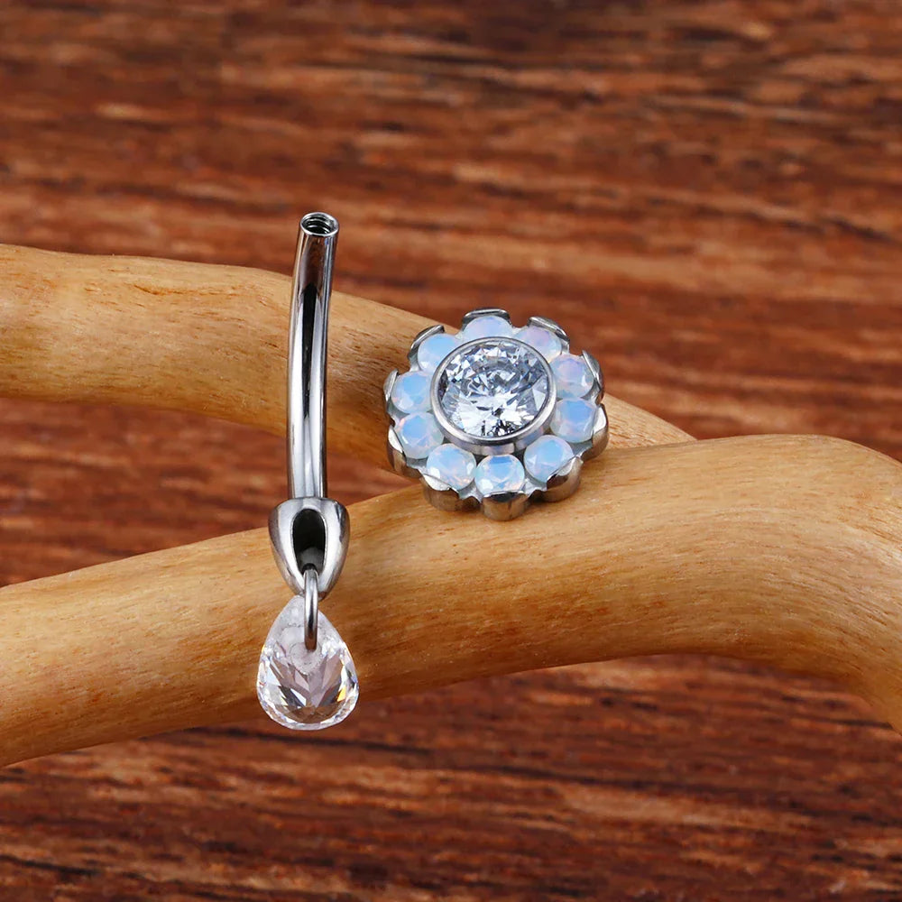 Cute rook piercing titanium flower rook earring with teardrop CZ 16G curved barbell