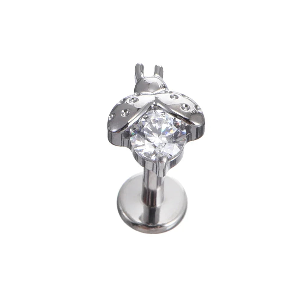 Ladybug nose stud with clear or red crystal ladybug stud earrings titanium piercing stud cute pretty and unique