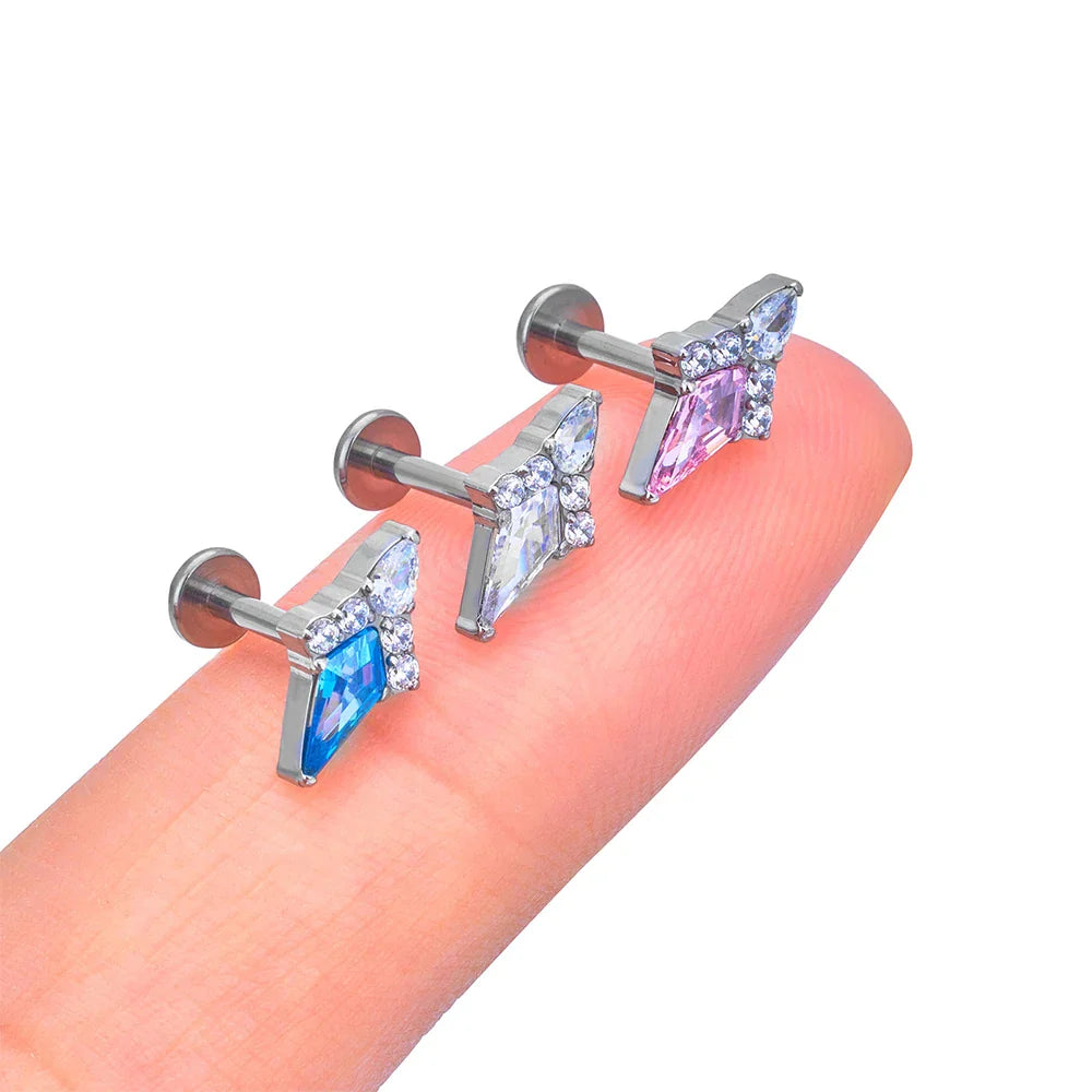Clear ashley piercing with clear pink blue diamond titanium lip stud nose stud ear stud 16G