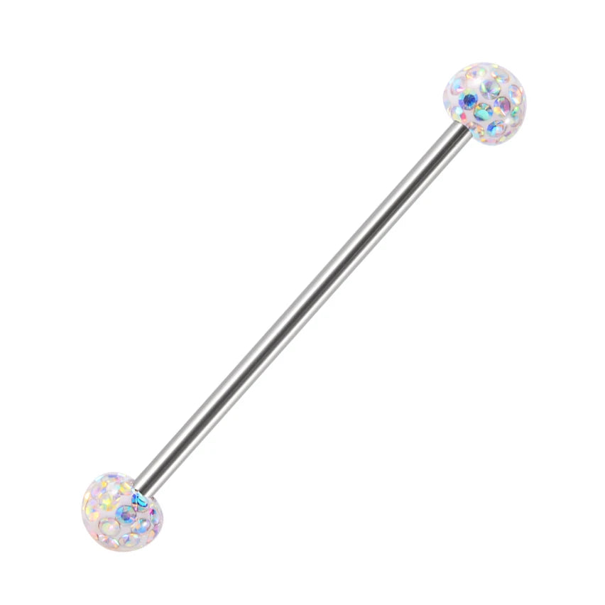 Beautiful industrial piercing with colorful crystal balls titanium industrial barbell tongue piercing jewelry