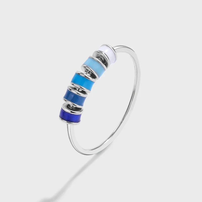 Anxiety bead ring with colorful beads sterling silver