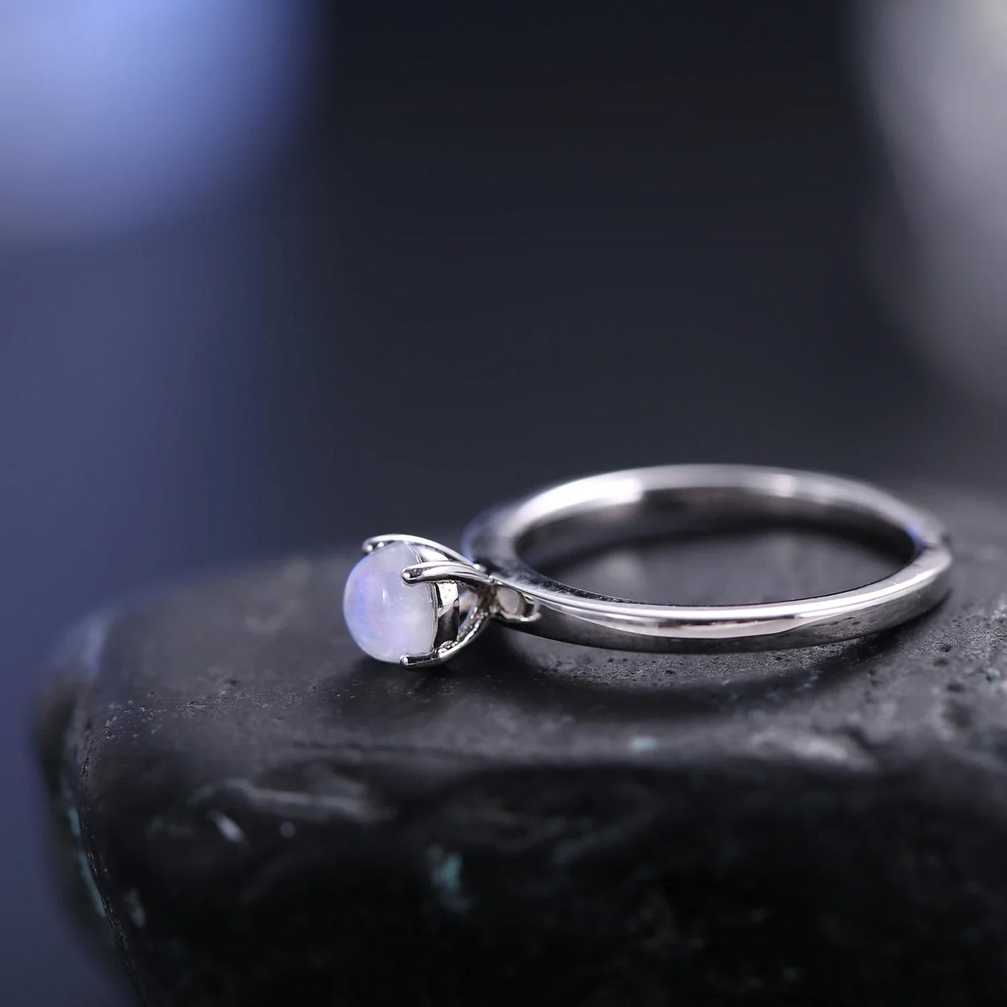 Natural moonstone ring simple minimalist and dainty sterling silver