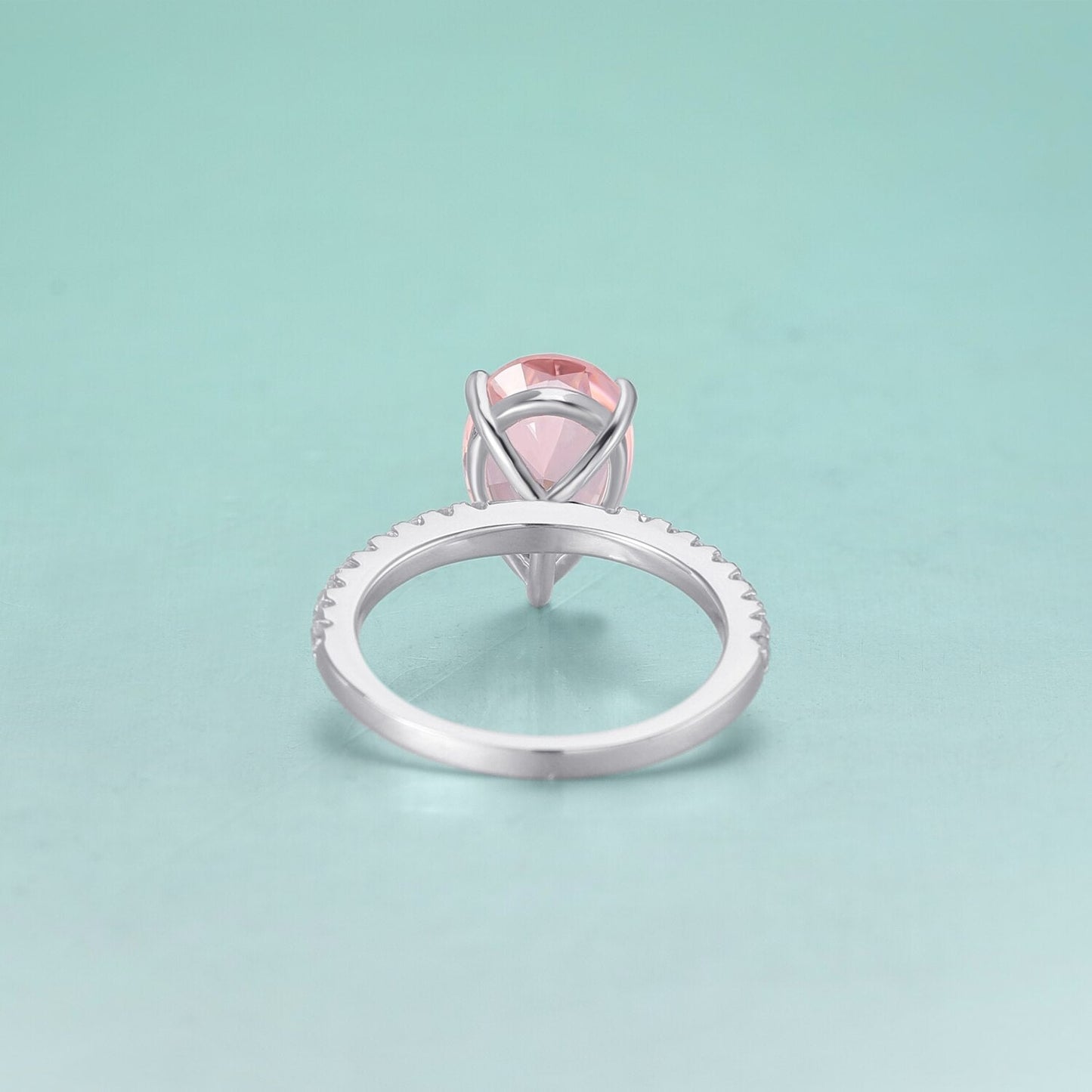 Peach morganite ring pear cut sterling silver