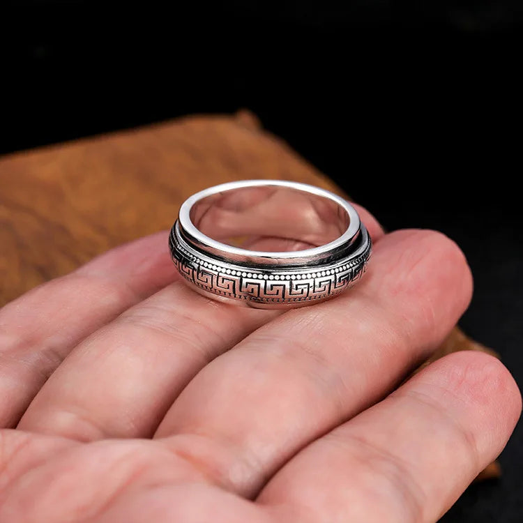 Fidget ring for men sterling silver intertwined pattern double layers