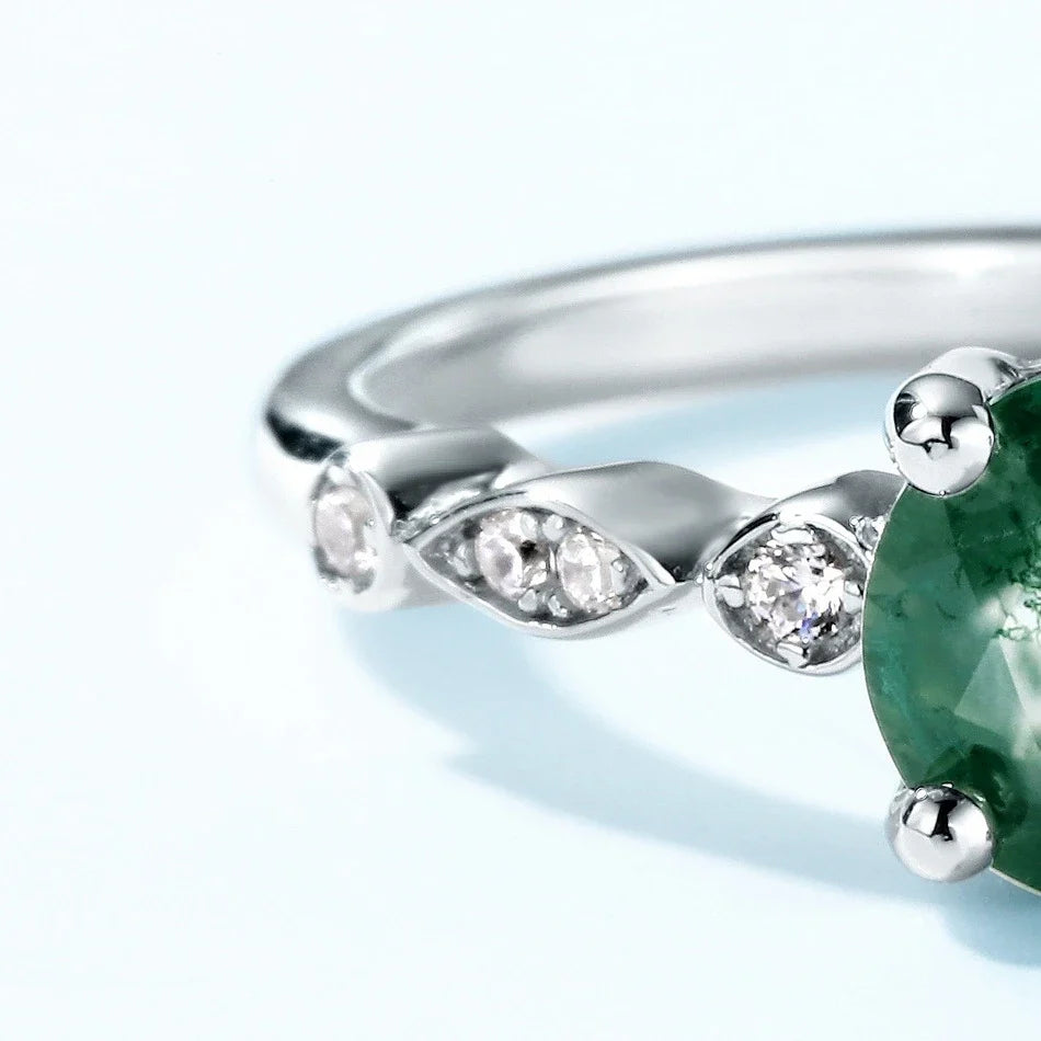 Moss agate solitaire ring dainty ring sterling silver