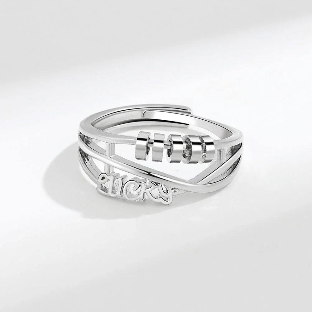 Sterling silver spinner ring lucky anxiety ring with beads adjustable