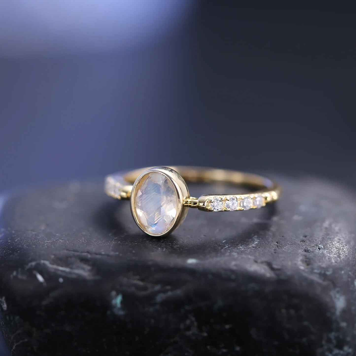Oval moonstone ring vintage style art deco