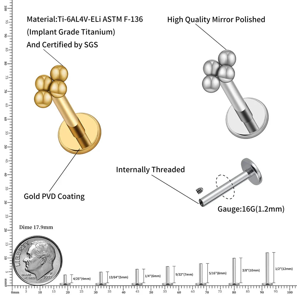 Small medusa piercing with 4 dots cute and tiny titanium lip stud nose stud ear stud 16G