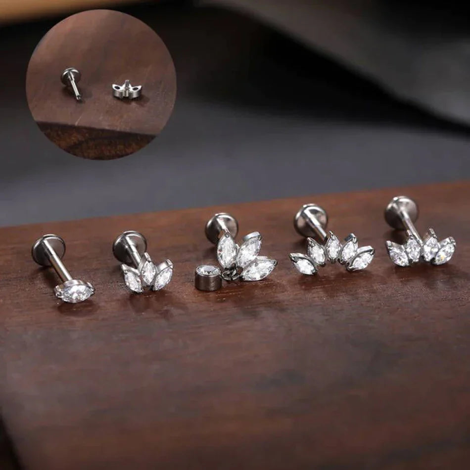 Titanium diamond stud earring with clear stones 16G