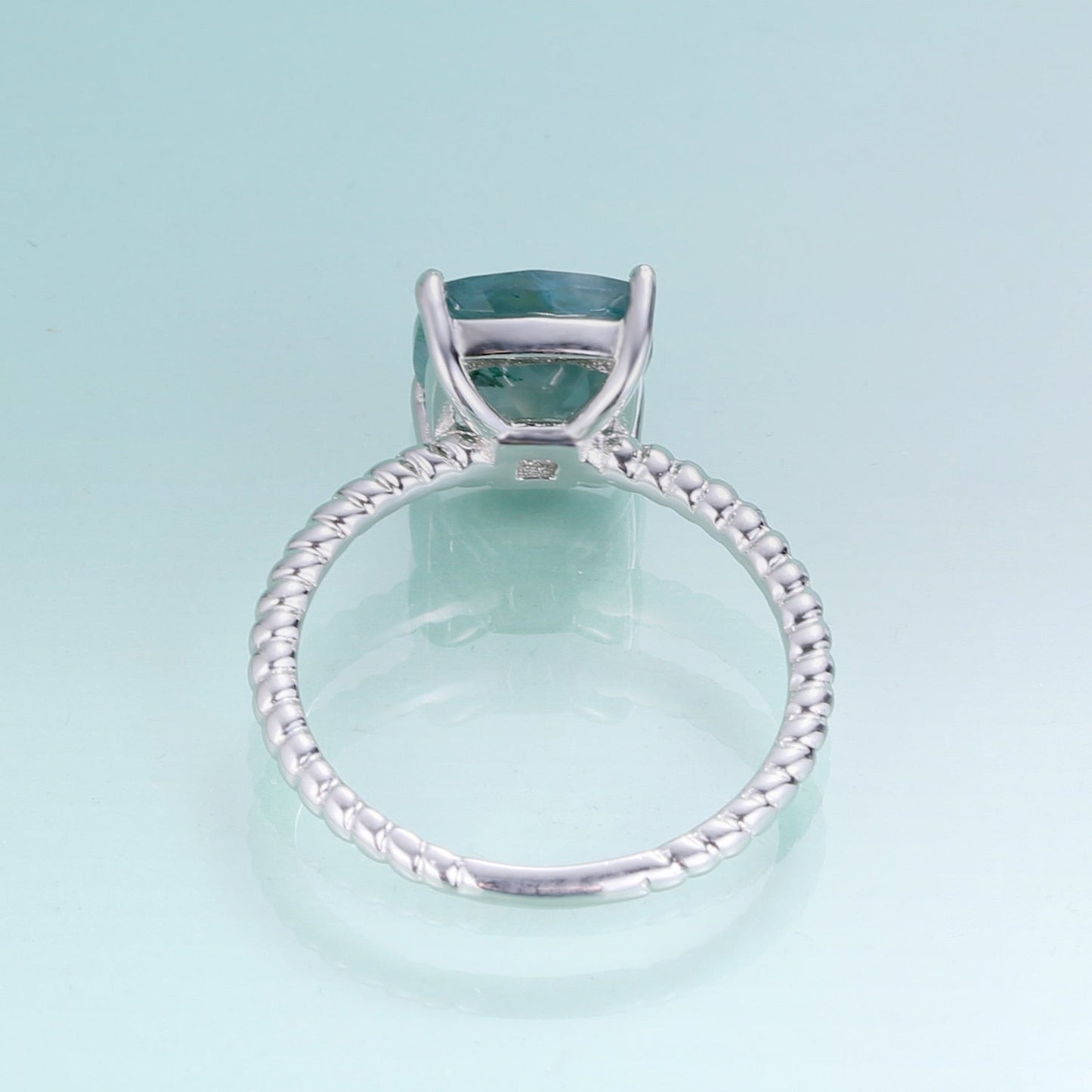 Natural moss agate ring square shape in silver