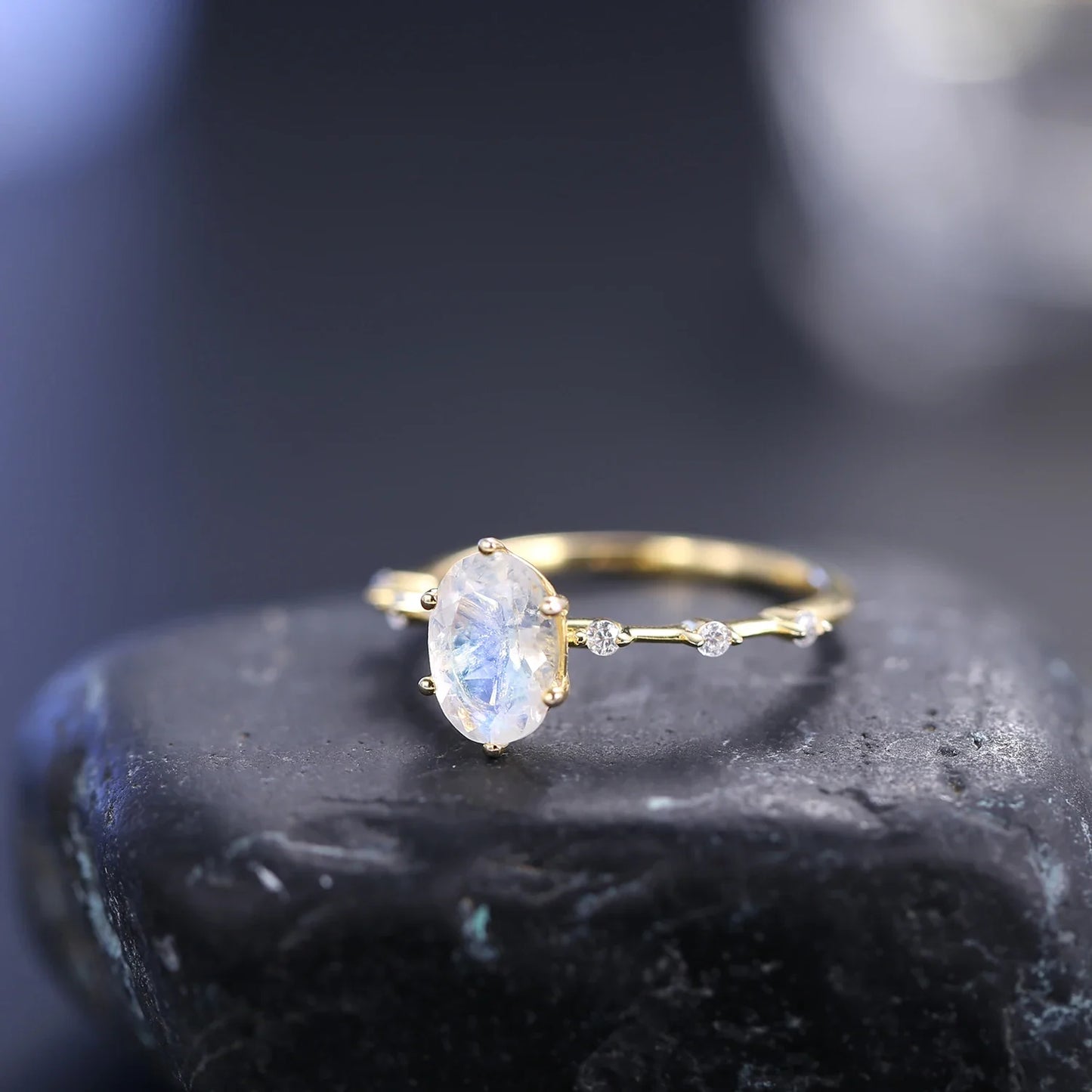 Moonstone promise ring with a think band stacking ring