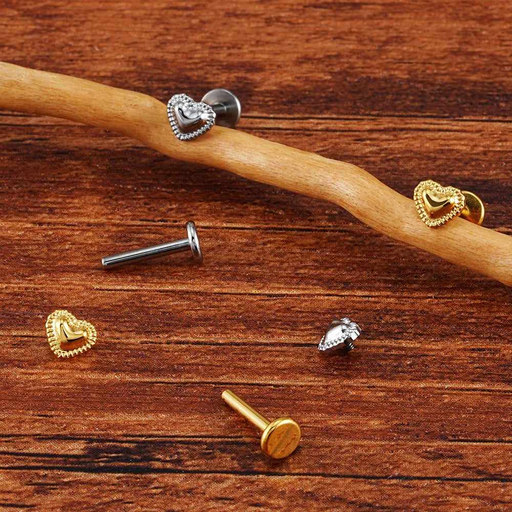 Heart medusa piercing in gold and silver cute titanium lip stud nose stud ear stud 16G