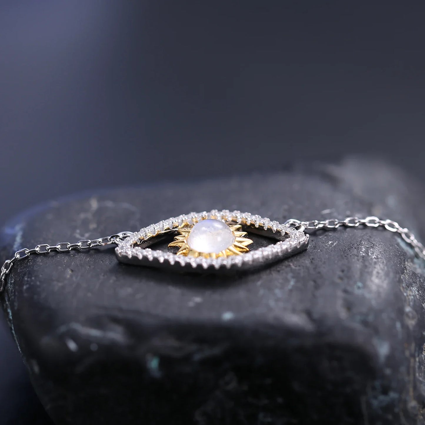 Evil eye moonstone necklace in silver protective necklace
