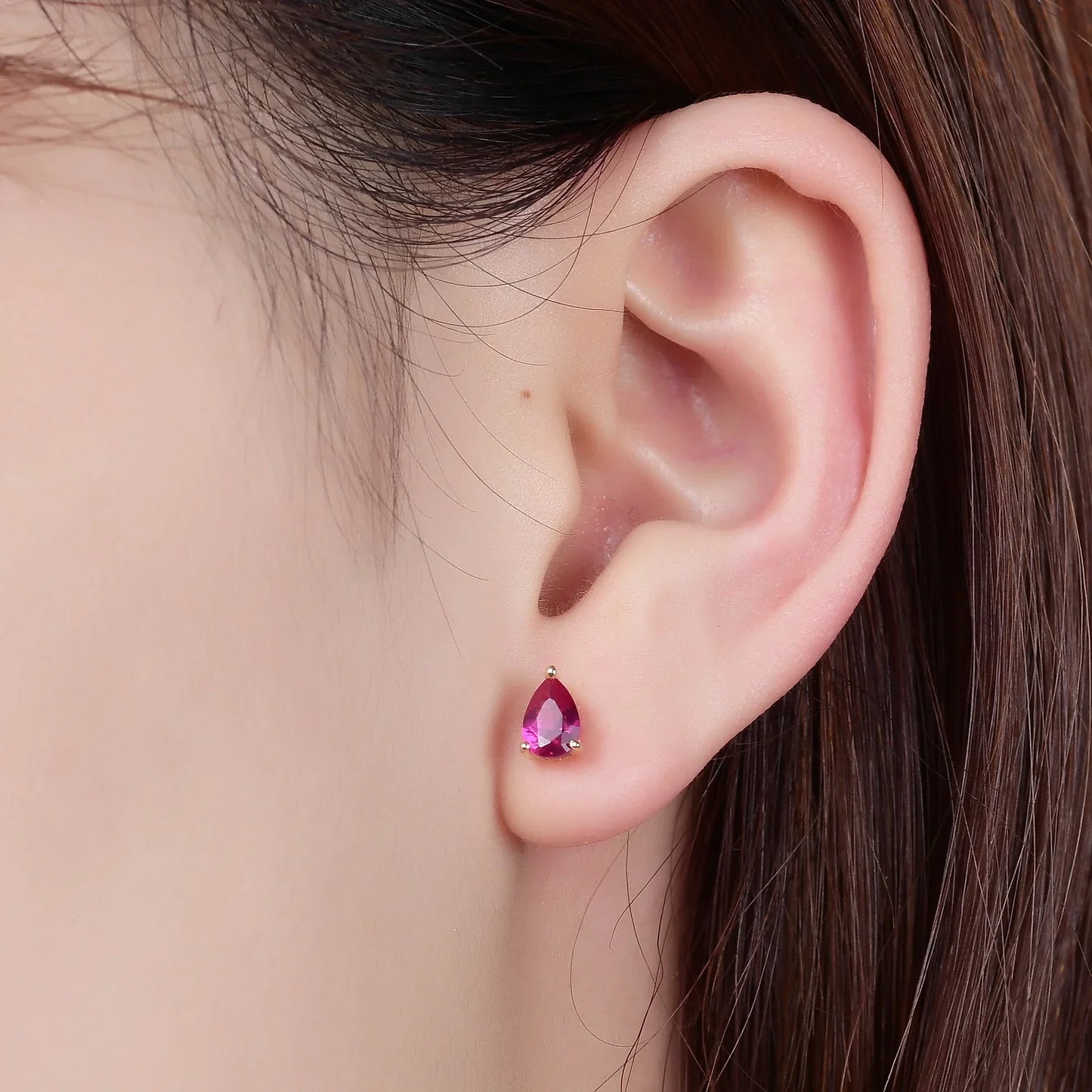 Ear cuff and stud set with clear red and green teardrop cz stones gold ear cuff