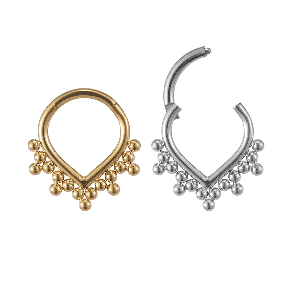 Triangle septum ring with beads implant grade titanium gold