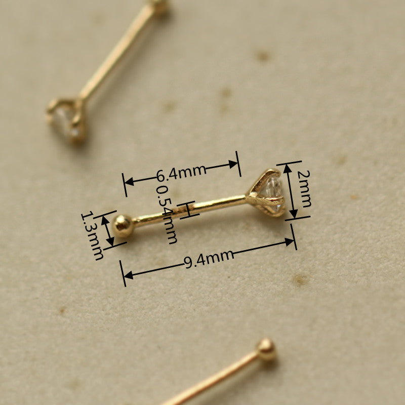 14K gold nose stud tiny and cute with a crystal